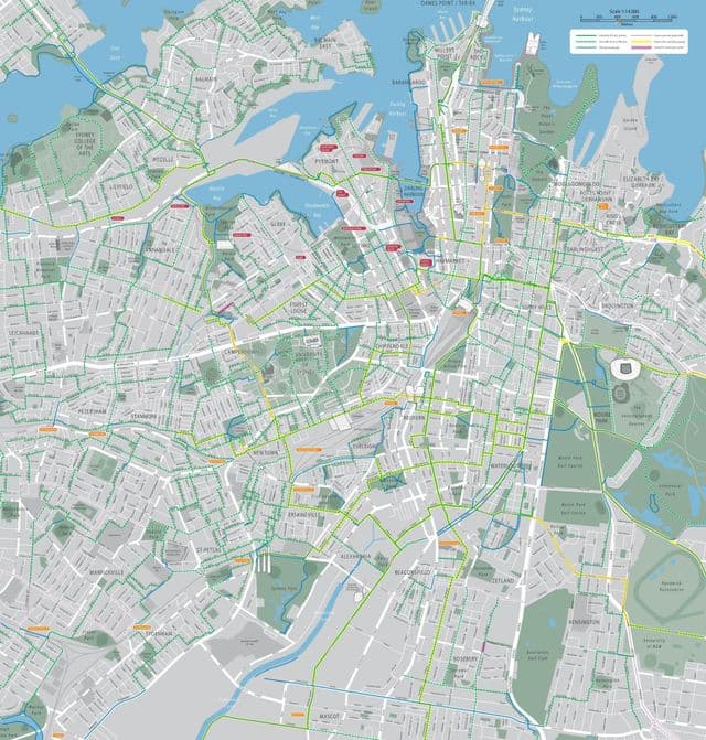 Mapa da ciclovia de Sydney