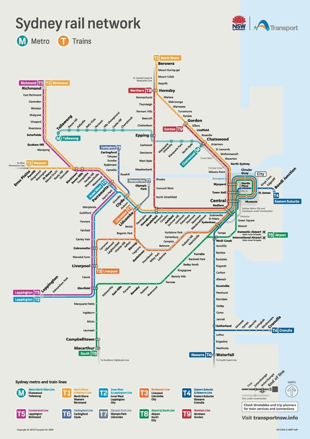 Mapa das estações do metrô de Sydney